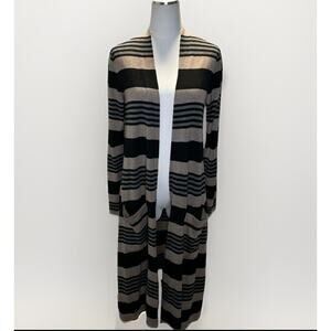 Laurie Felt Cardigan Sweater Womens Medium Striped Cashmere Blend Pockets Long
